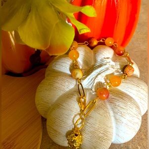 Semiprecious stone and stainless steel handmade brazalete